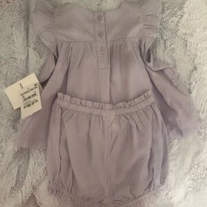 NWT purple cotton Swiss dot two piece set- flutter straps and short bloomers